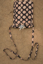 Load image into Gallery viewer, Black Hand-block Printed Mobile Sling Bag
