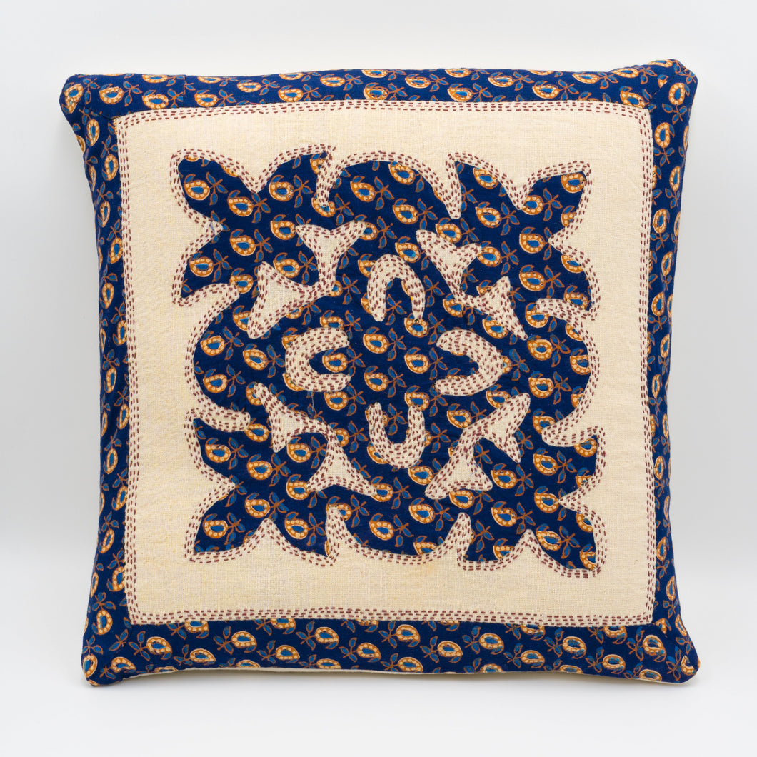 Blue Tilonia Applique Cushion Cover (Size-16