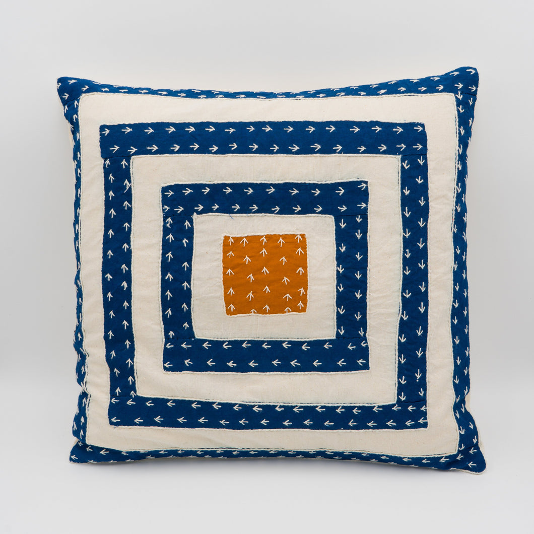 Blue Mustard Tilonia Applique Geometric Cushion Cover (Size-16