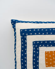Load image into Gallery viewer, Blue Mustard Tilonia Applique Geometric Cushion Cover (Size-16&quot;X16&quot;)
