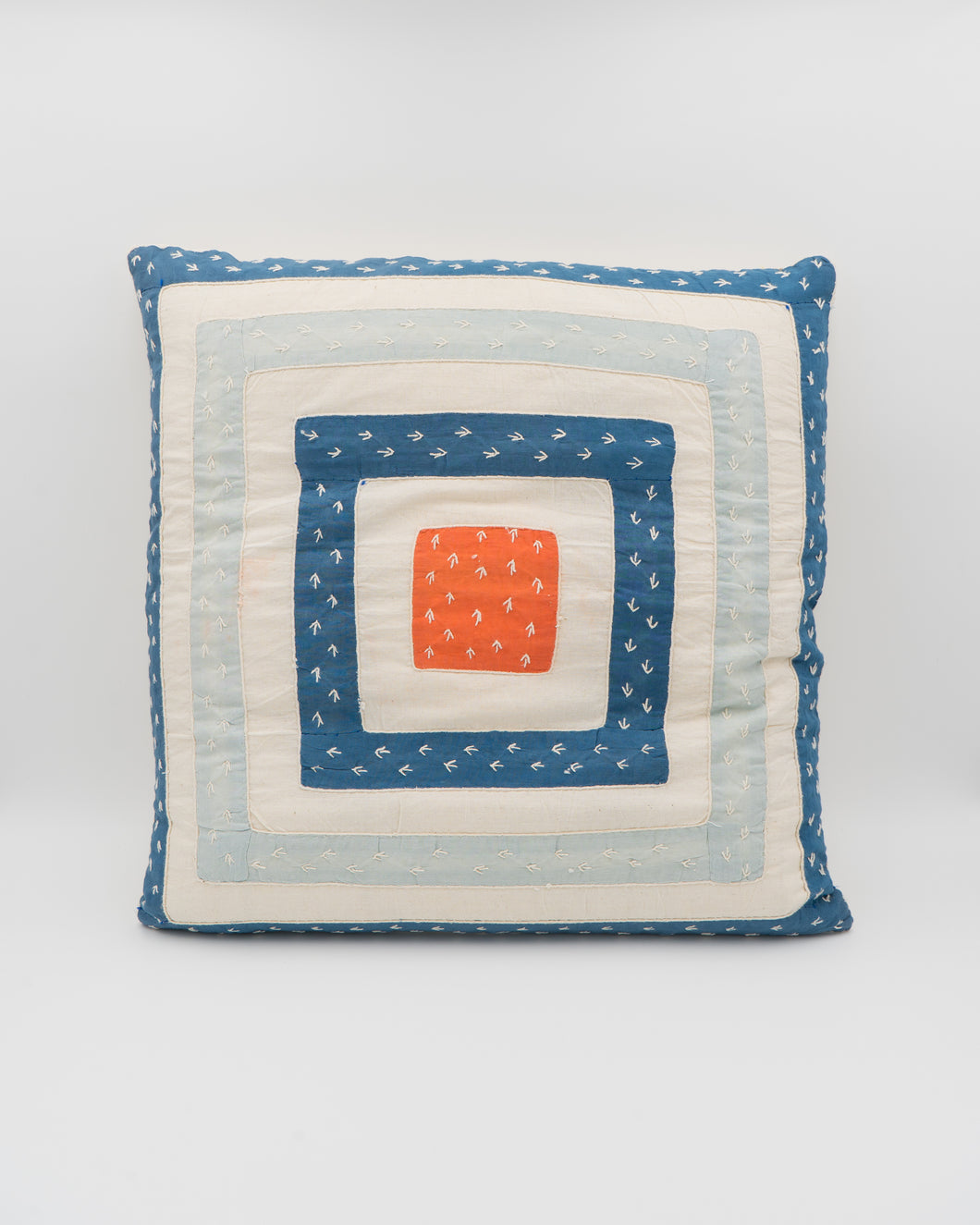 Blue Orange Tilonia Applique Geometric Cushion Cover (Size-16