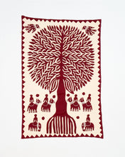 Load image into Gallery viewer, Maroon Tree of Life Barmer Applique Wall Hanging (24&quot;x36&quot;)
