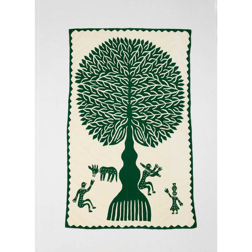 Green Tree of Life Barmer Applique Cotton Wall Hanging (32