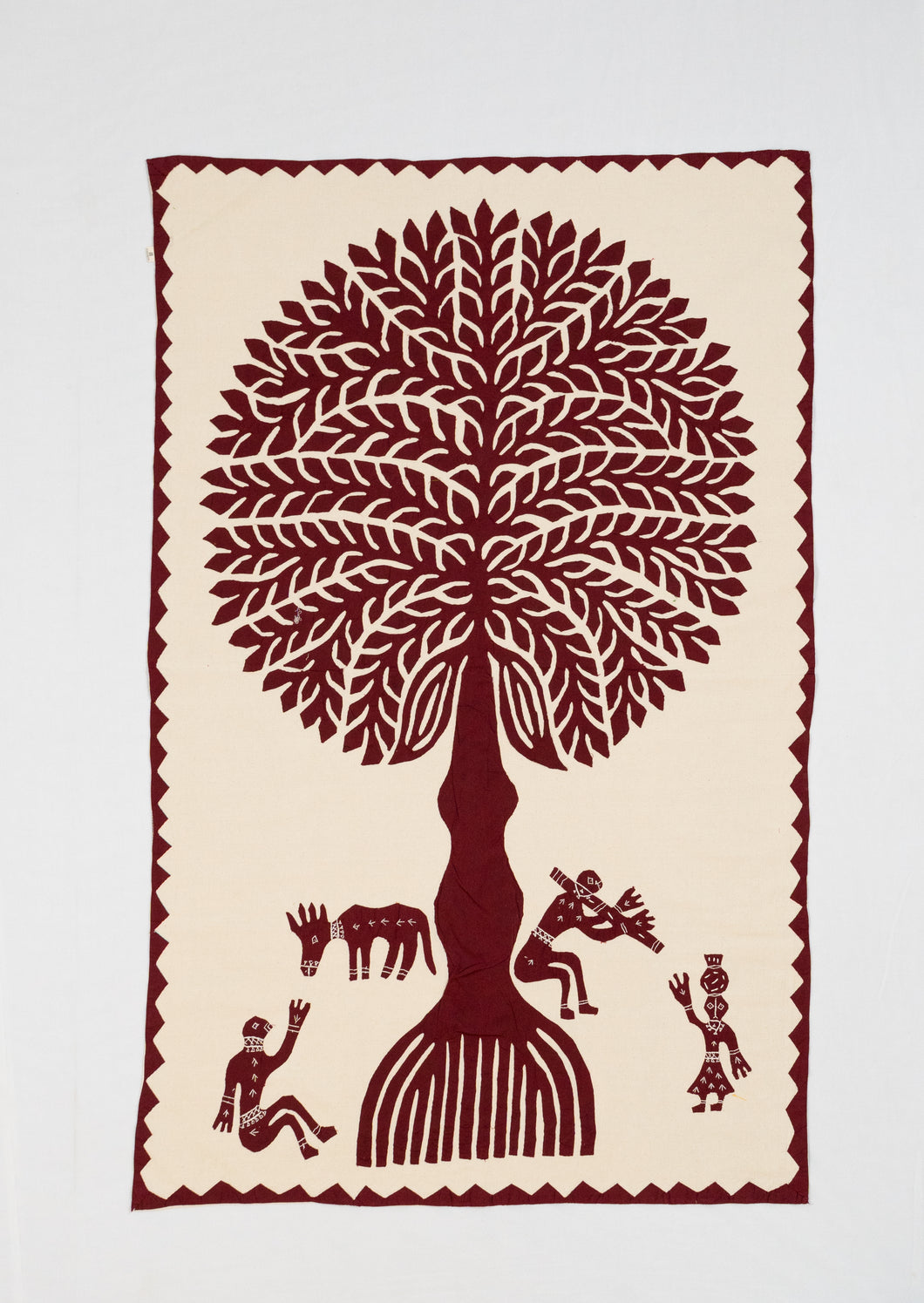 Maroon Tree of Life Barmer Applique Cotton Wall Hanging (32
