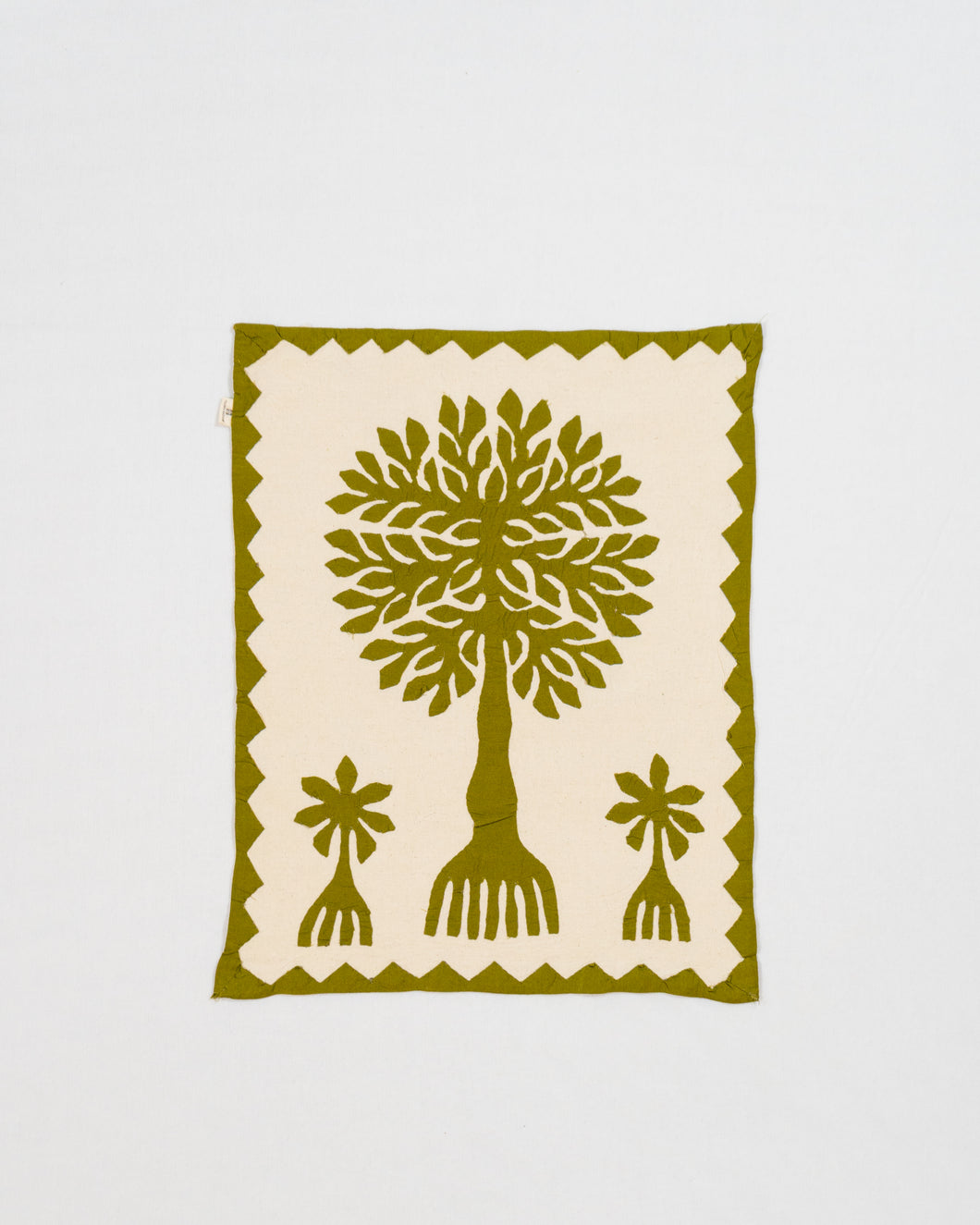 Olive Green Tree of Life Barmer Applique Cotton Wall Hanging (15