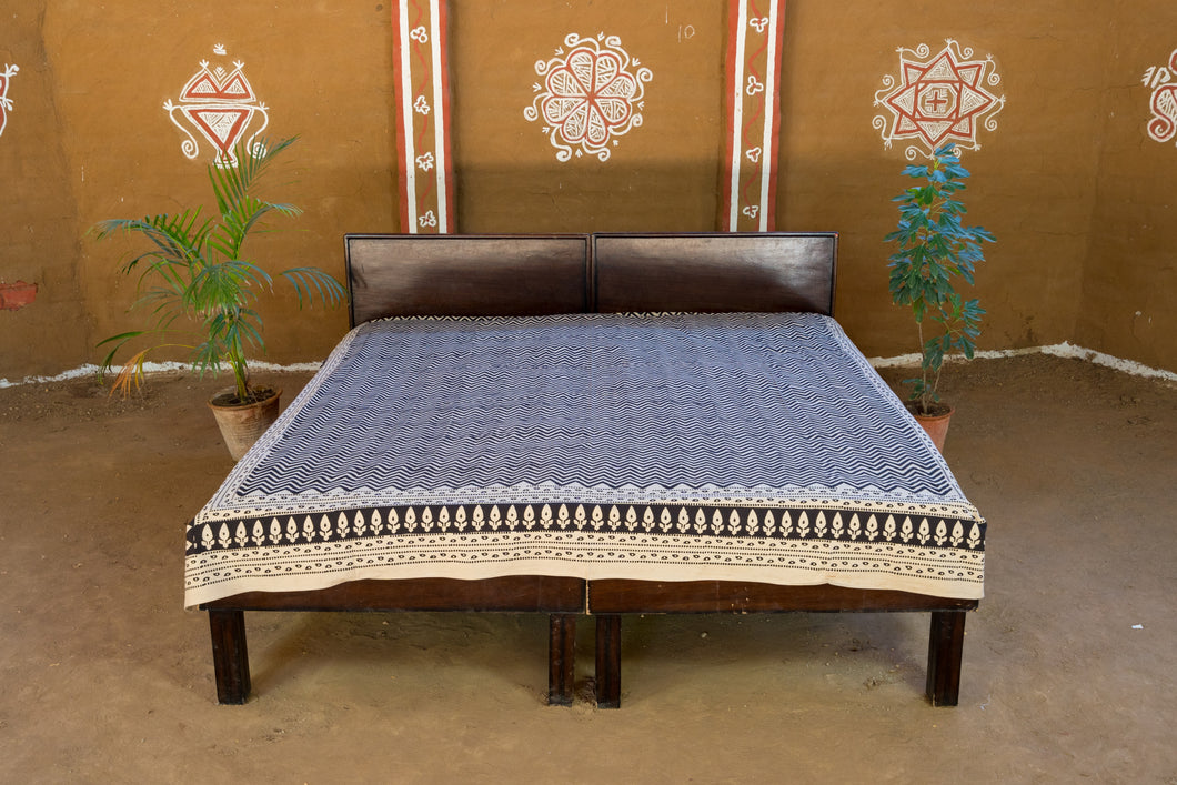 Black Bagru Hand-block Printed Bedspread