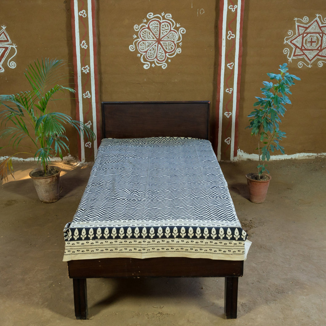 Black Bagru Hand-block Printed Bedspread