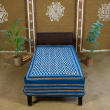 Load image into Gallery viewer, Blue Bagru Hand-block Printed Bedspread
