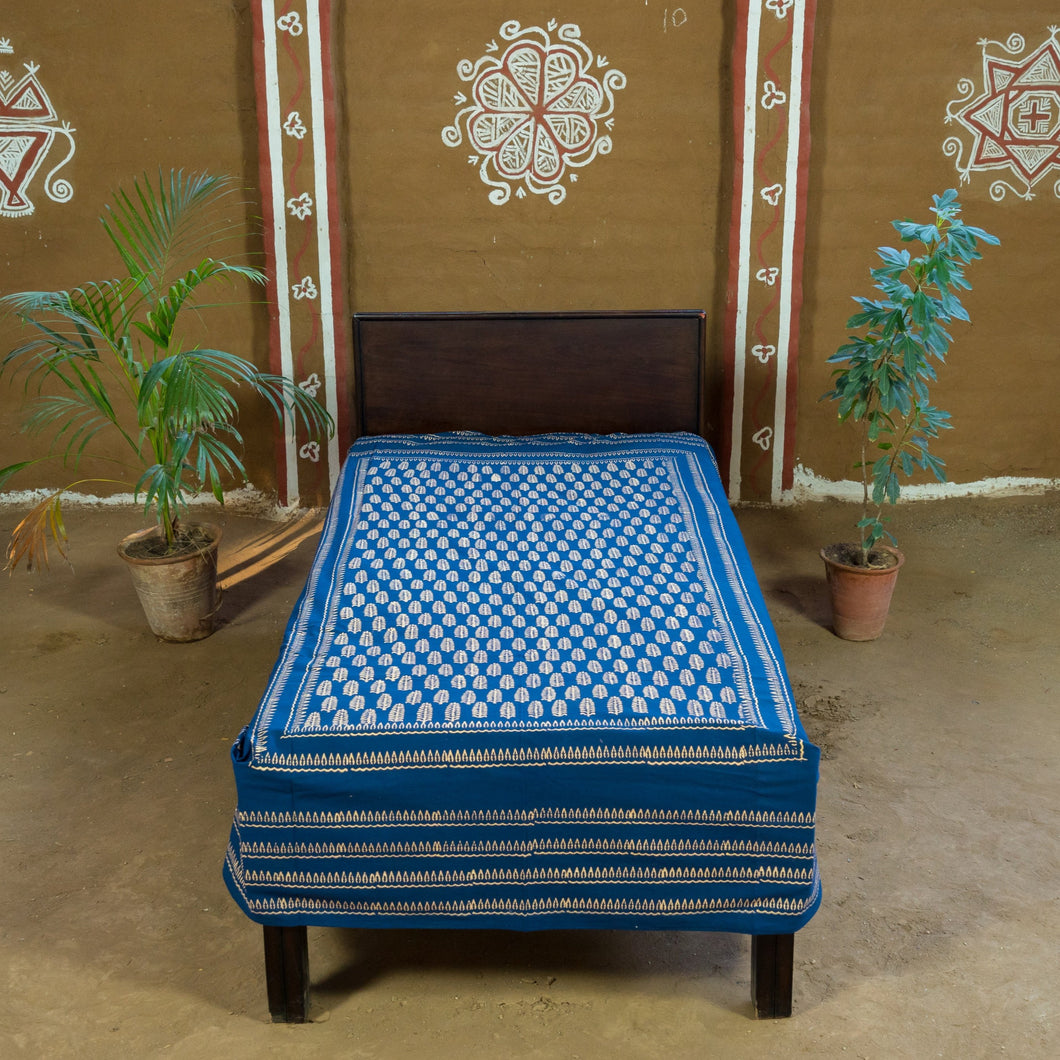 Blue Bagru Hand-block Printed Bedspread