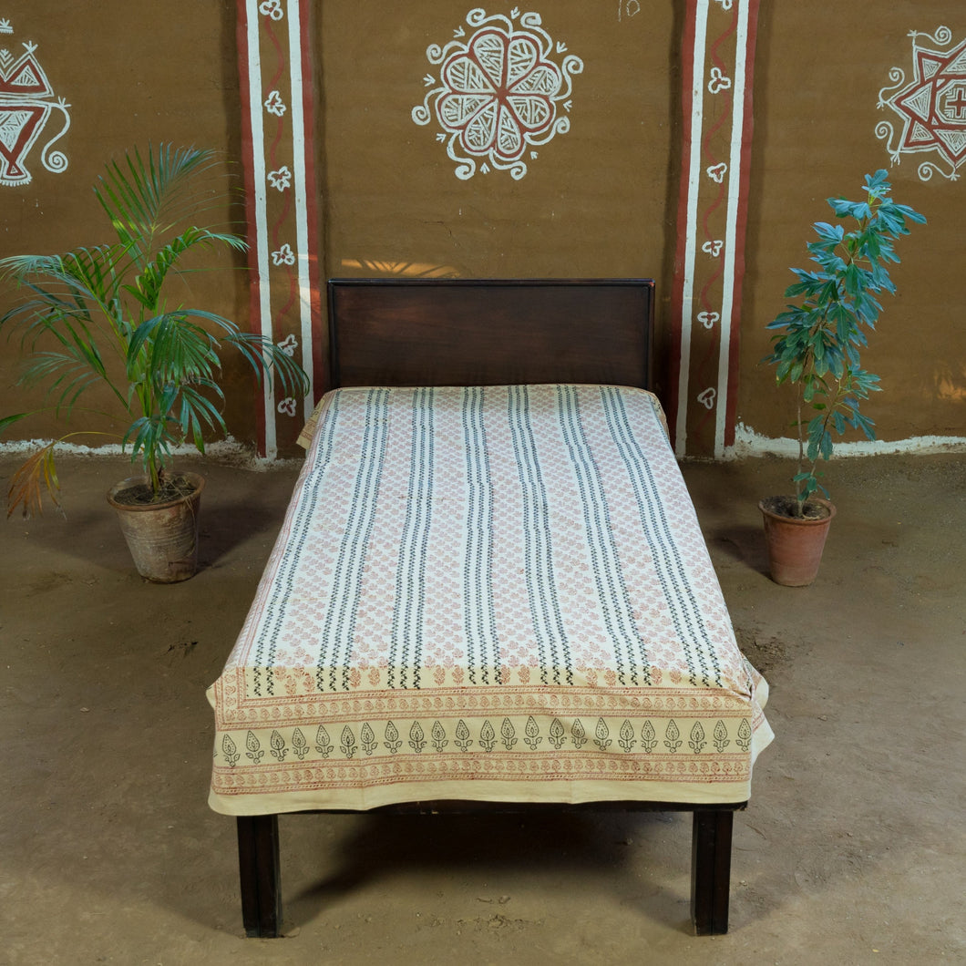 Cream Bagru Hand-block Printed Bedspread