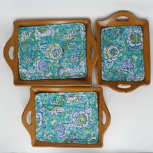 Load image into Gallery viewer, Tan Wooden Tray Set - Set of 3 - Slanted Handles
