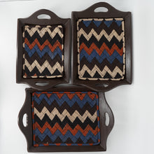 Load image into Gallery viewer, Dark Brown Wooden Tray Set - Set of 3 - Slanted Handles
