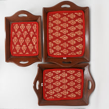 Load image into Gallery viewer, Reddish Brown Wooden Tray Set - Set of 3 - Slanted Handles
