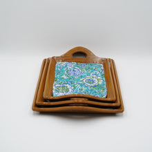 Load image into Gallery viewer, Tan Wooden Tray Set - Set of 3 - Slanted Handles
