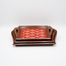 Load image into Gallery viewer, Reddish Brown Wooden Tray Set - Set of 3 - Slanted Handles
