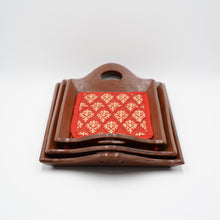 Load image into Gallery viewer, Reddish Brown Wooden Tray Set - Set of 3 - Slanted Handles
