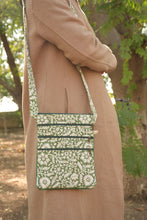 Load image into Gallery viewer, Green Hand block Printed Travel Sling Bag
