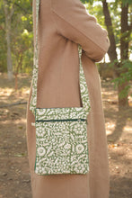 Load image into Gallery viewer, Green Hand block Printed Travel Sling Bag
