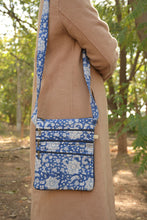 Load image into Gallery viewer, Blue Hand-block Printed Travel Sling Bag
