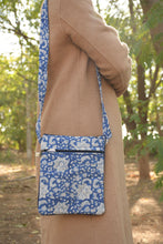 Load image into Gallery viewer, Blue Hand-block Printed Travel Sling Bag
