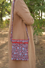 Load image into Gallery viewer, Red Hand block Printed Travel Sling Bag

