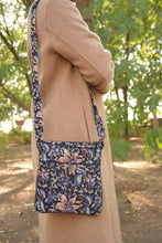 Load image into Gallery viewer, Black Hand block Printed Travel Sling Bag
