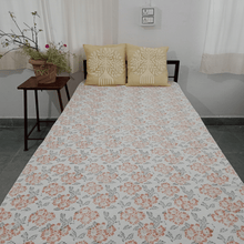 Load image into Gallery viewer, Orange White  Bagru Hand-block Printed Bedspread
