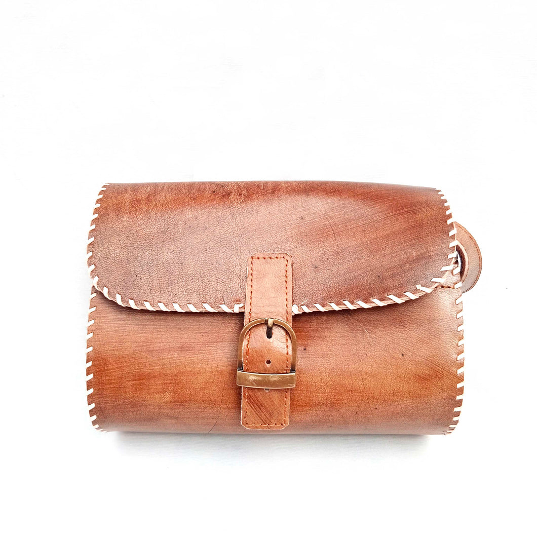 Brown Cylindrical Leather sling bag