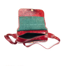 Load image into Gallery viewer, Red Embossed Leather sling bag
