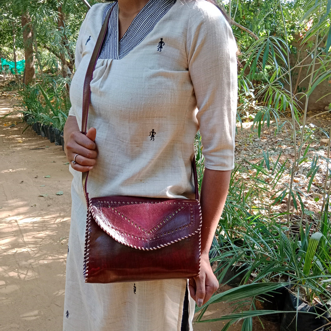 Maroon Leather sling bag