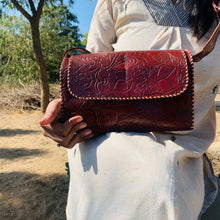 Load image into Gallery viewer, Red Embossed Leather sling bag
