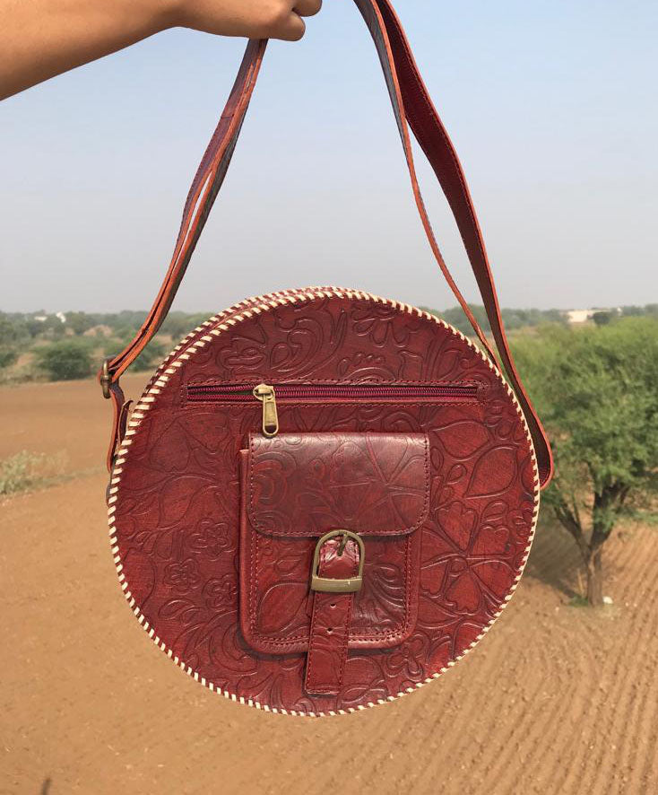 Red Leather Cylindrical Sling bag