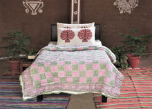 Load image into Gallery viewer, Pink Green Hand-Block Printed Tilonia AC Blanket
