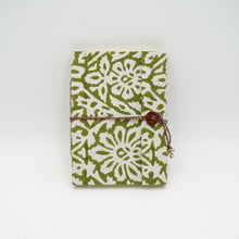 Load image into Gallery viewer, Green Hand-block Printed Single Bound Upcycled Diary
