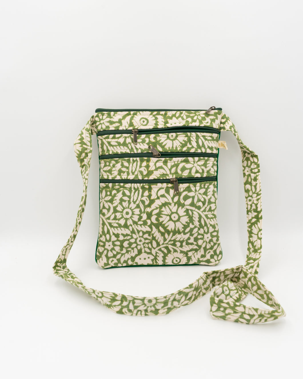 Green Hand block Printed Travel Sling Bag