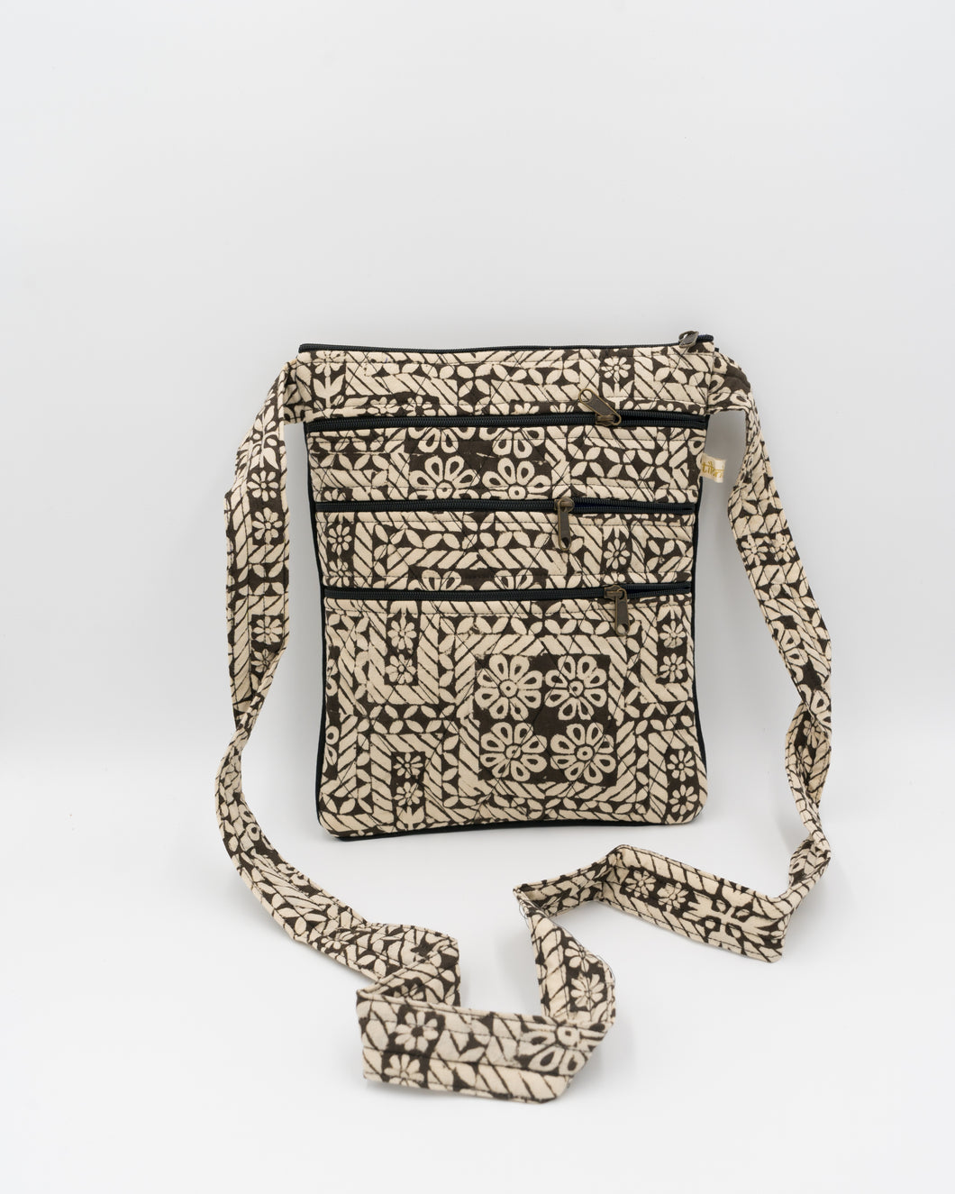 Cream Hand block Printed Travel Sling Bag