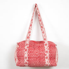 Load image into Gallery viewer, Red Hand-block Printed Floral Cotton Duffle Bag
