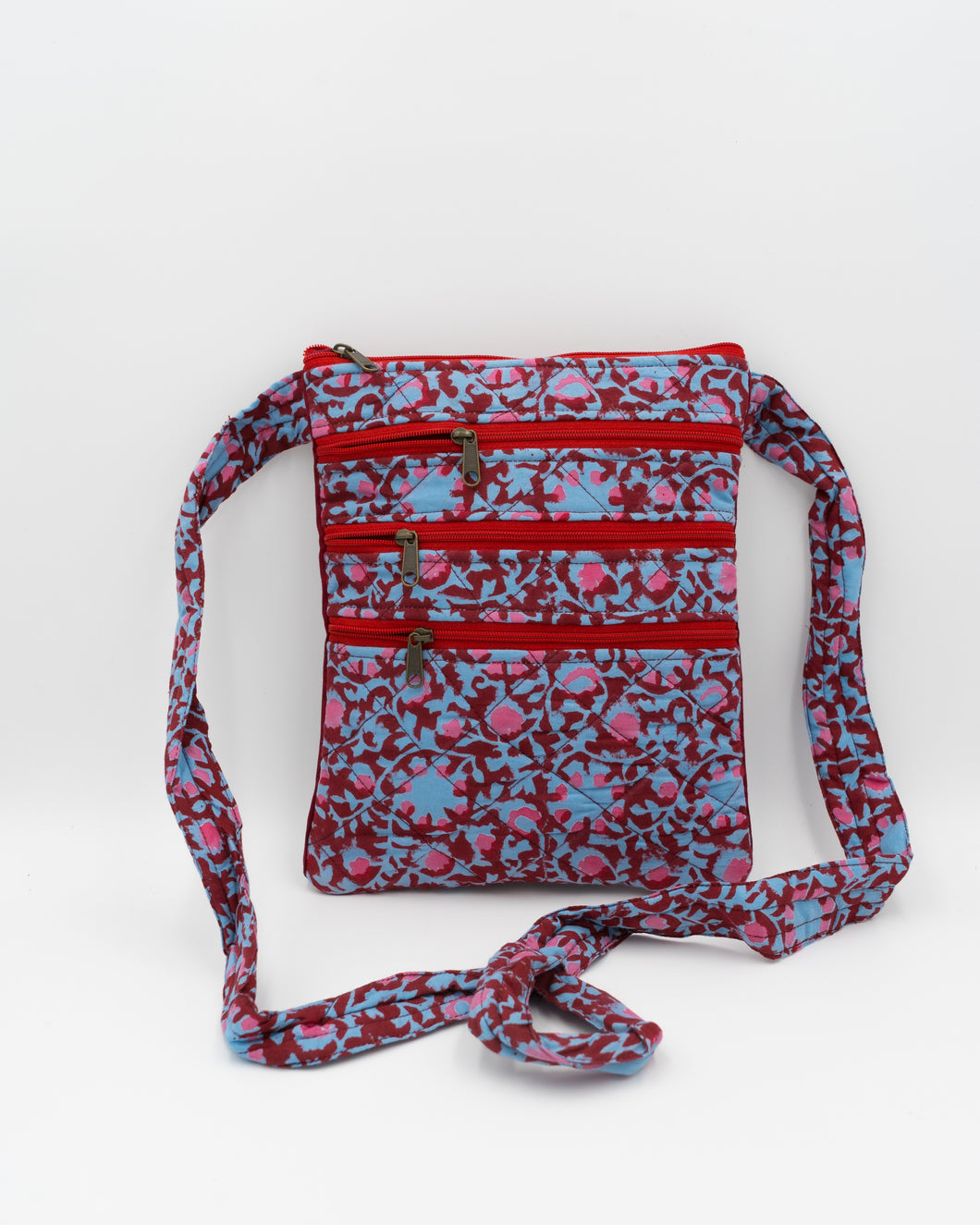 Red Hand block Printed Travel Sling Bag