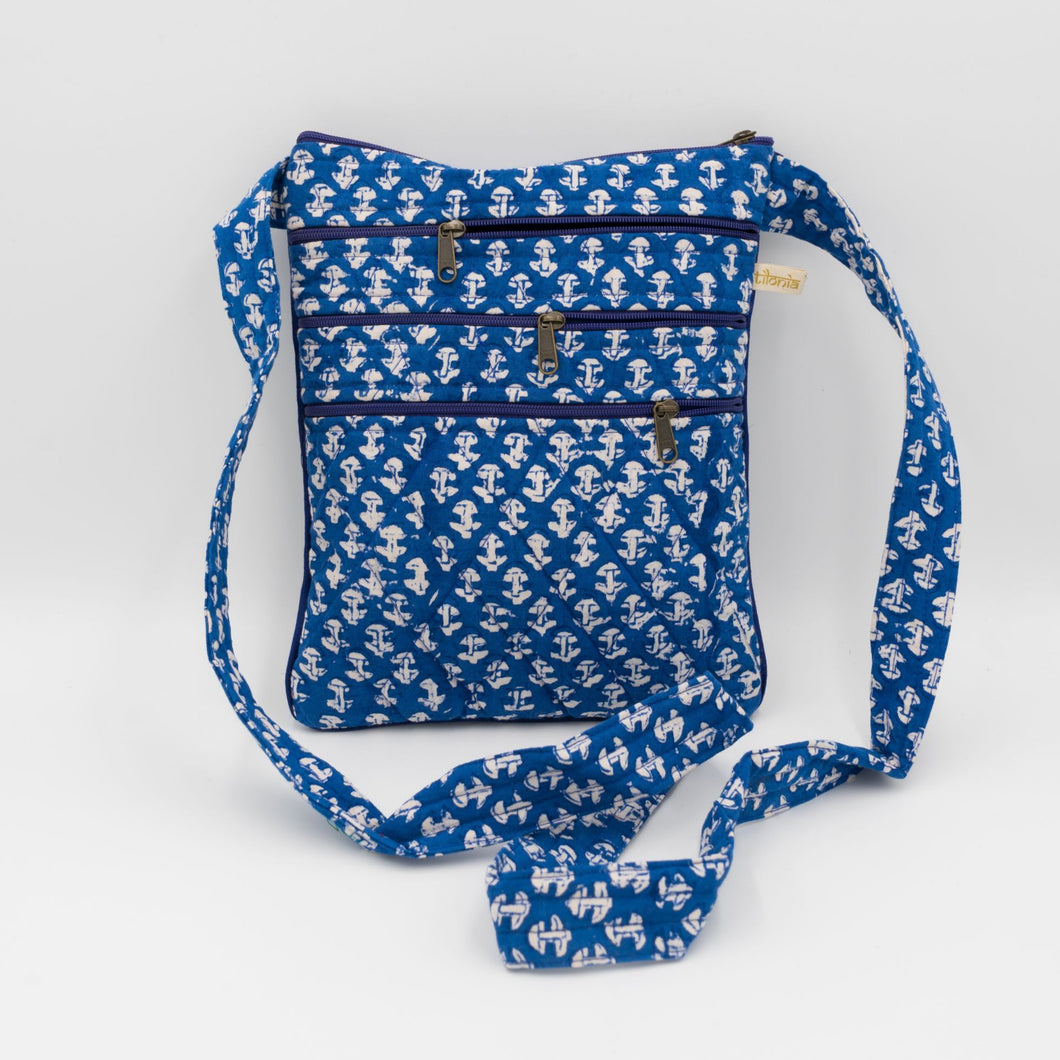 Blue Hand block Printed Travel Sling Bag
