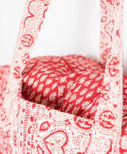 Load image into Gallery viewer, Red Hand-block Printed Floral Cotton Duffle Bag
