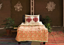 Load image into Gallery viewer, Orange Hand-Block Printed Tilonia AC Blanket
