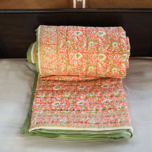 Load image into Gallery viewer, Orange Hand-Block Printed Tilonia AC Blanket
