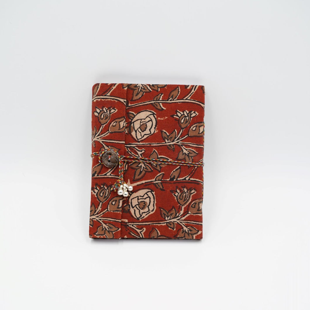 Red Hand-block Printed Single Bound Upcycled Diary