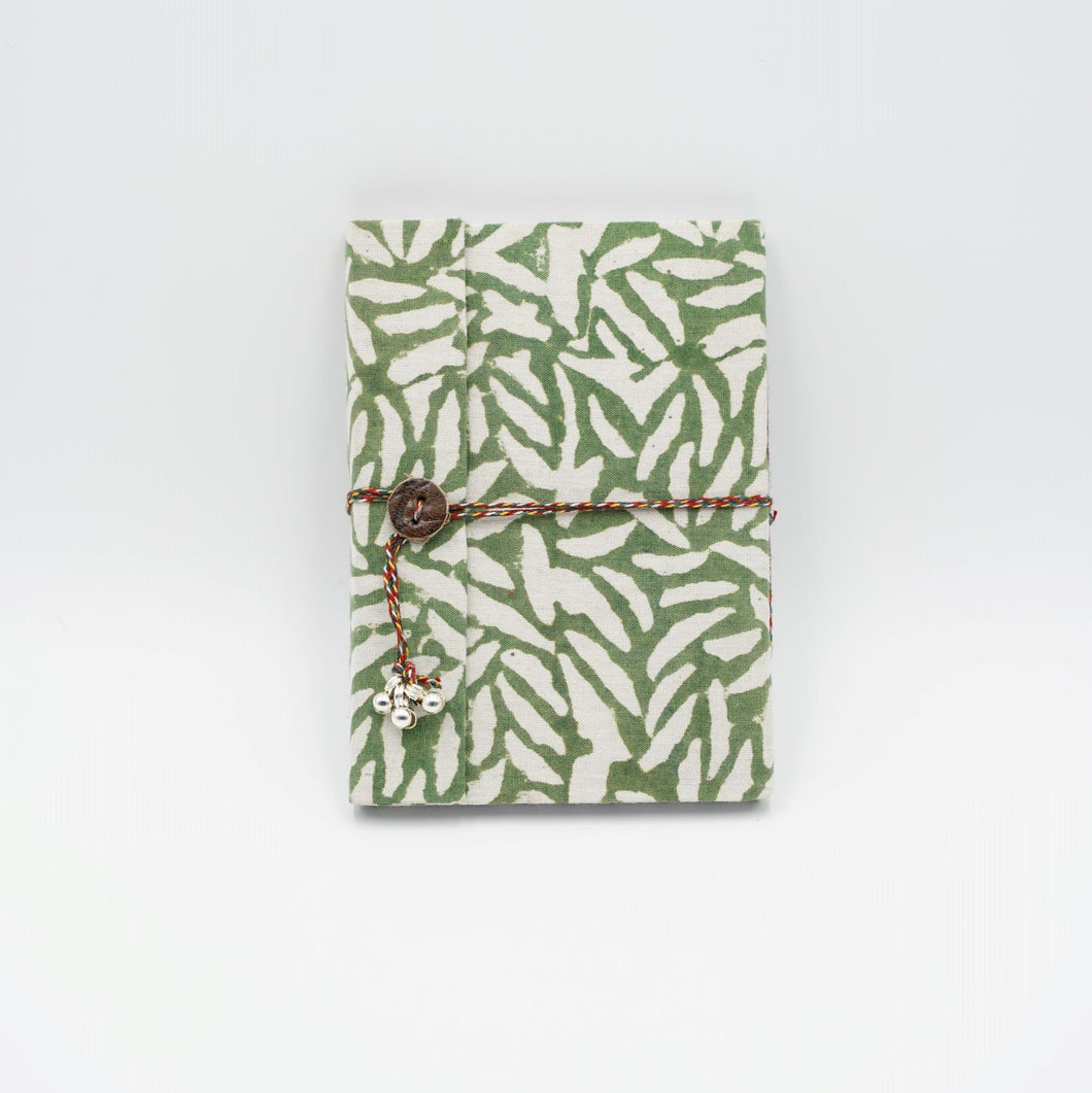 Green Hand-block Printed Single Bound Upcycled Diary