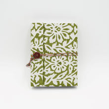 Load image into Gallery viewer, Green Hand-block Printed Double Bound Upcycled Diary
