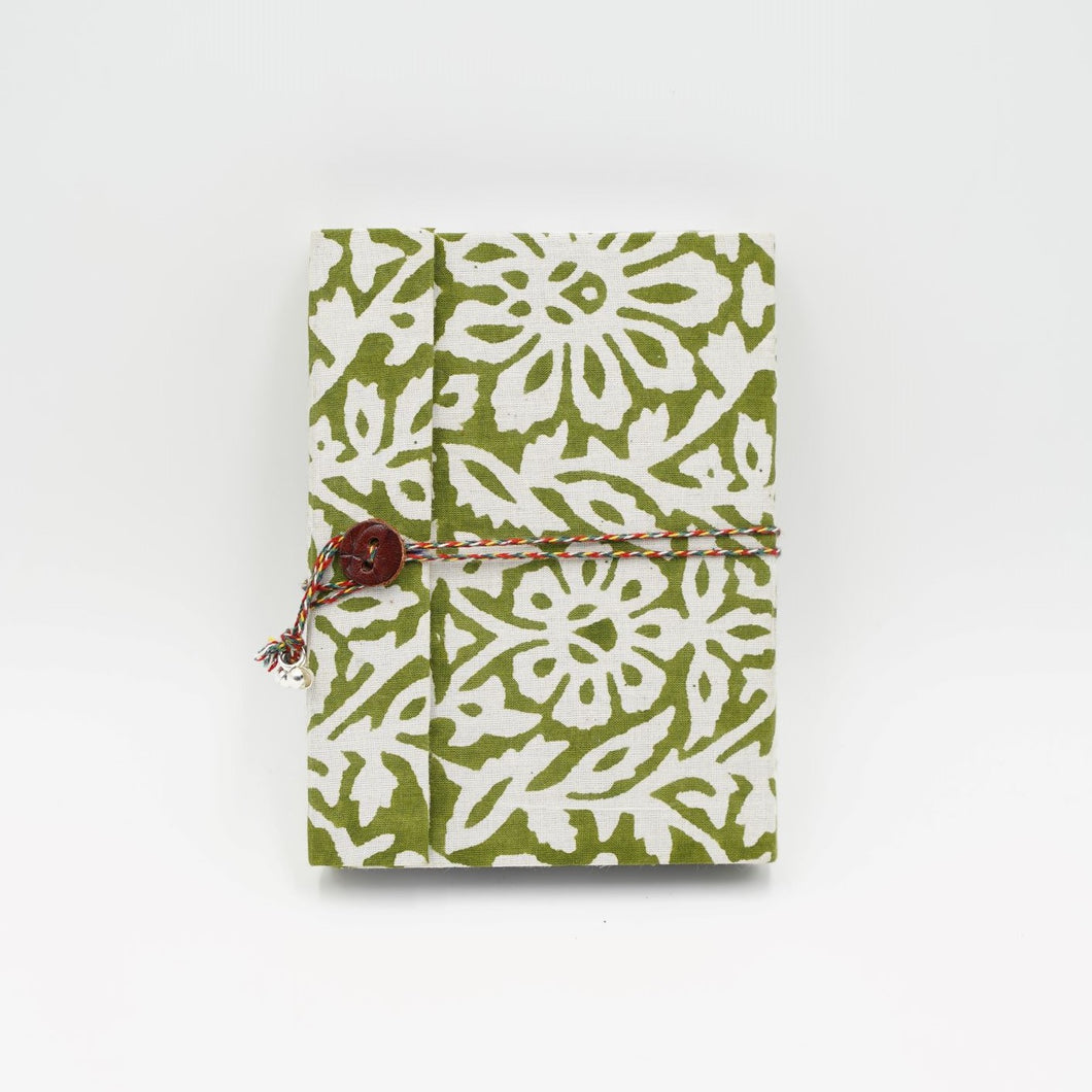 Green Hand-block Printed Double Bound Upcycled Diary